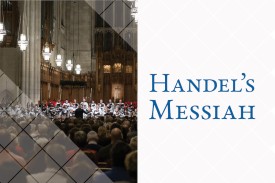 Photo of a choir singing. Text: Handel's Messiah